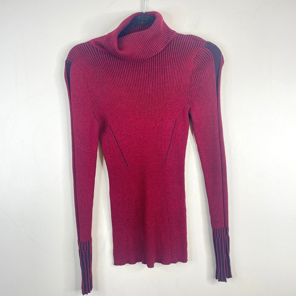 Vintage Y2K Cache Sweater Medium Black‎ Red Edgy Turtleneck Urban Chic Layering
